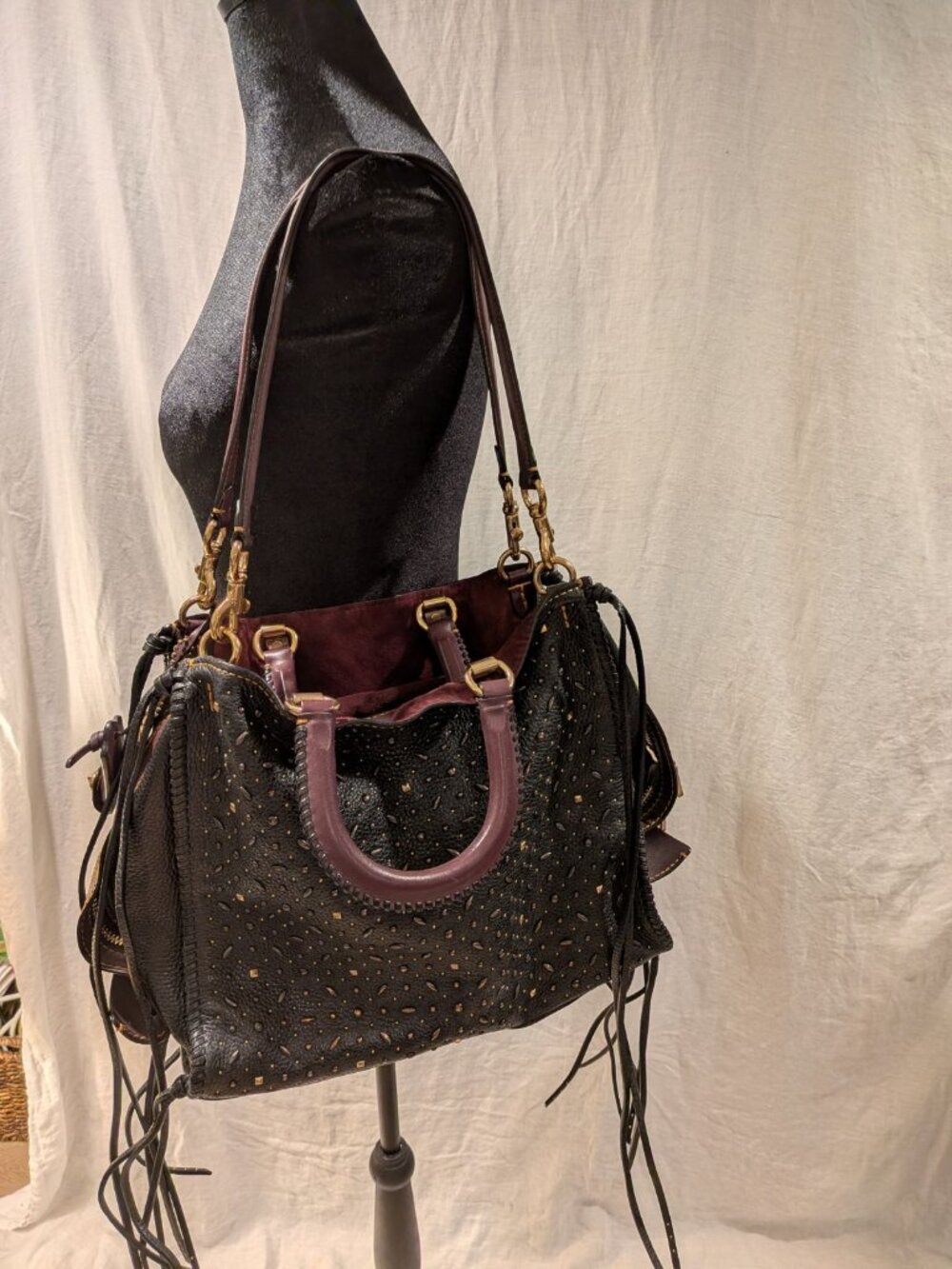Coach 1941 Rogue 36 Whiplash Rivets Black Pebble Leather Oxblood Limited Edition